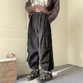 Hearujoy Vintage Corduroy Work Pants Men's Trend Casual Oversize Large Pockets Trousers Japan Cityboy Straight Wide Leg Pants